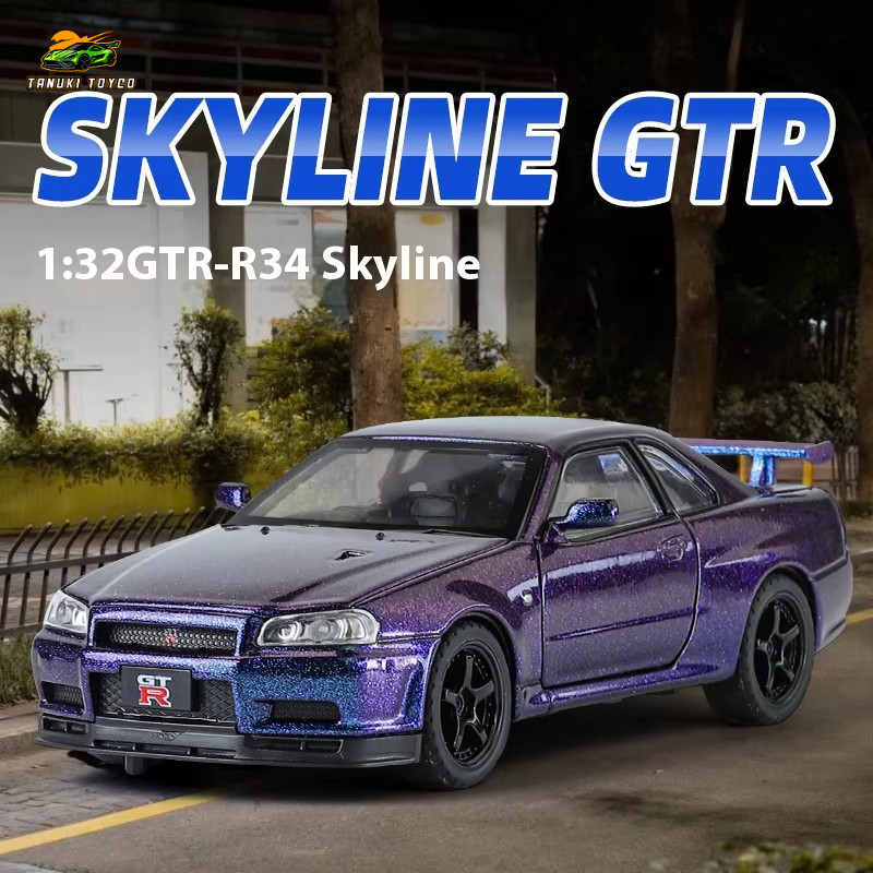 1:32 Nissan GTR R34 Skyline Supercar Diecast Miniatur Koleksi Pajangan Mobil Drift JDM Paul Walker