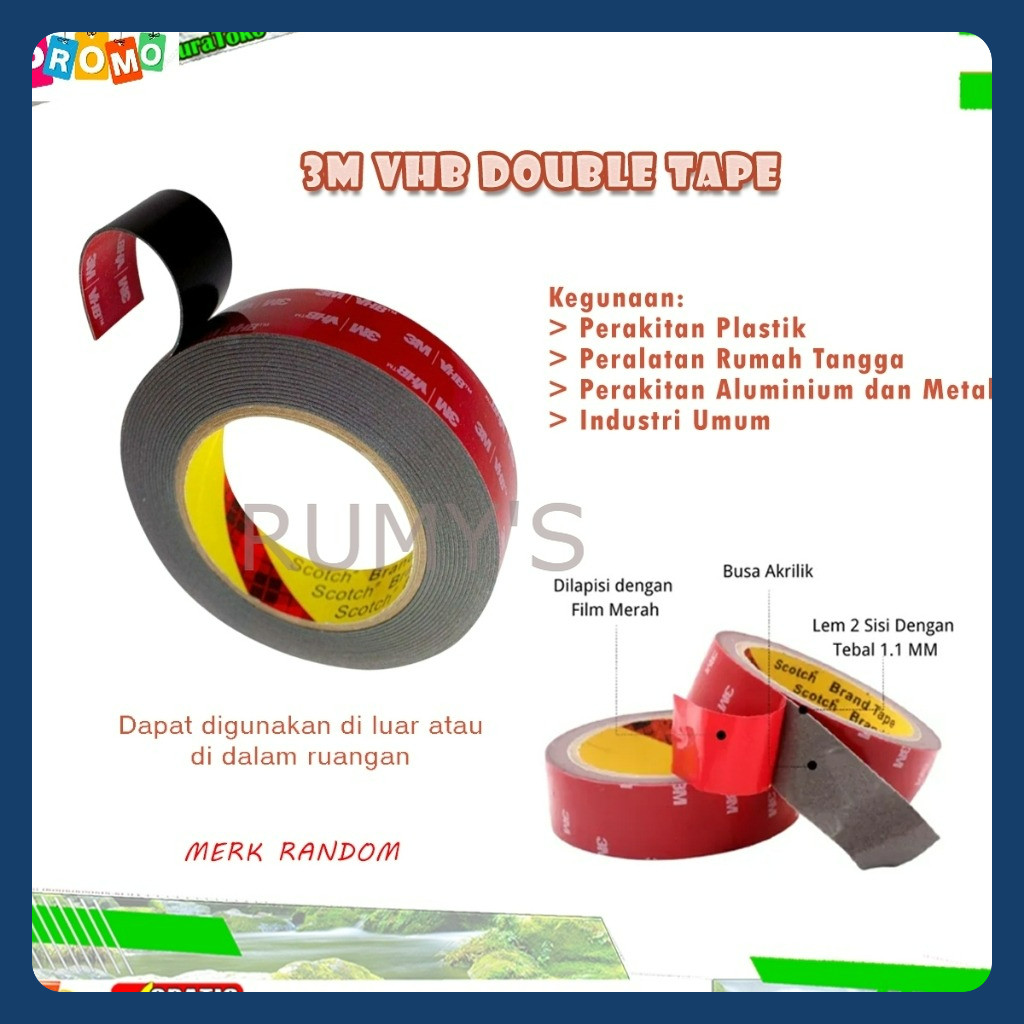 

(RUMY'S) 3M VHB DOUBLE TAPE Doubletape 1 Roll 12MM x 4.5M ORIGINAL ( 12 mm x 4,5 m )