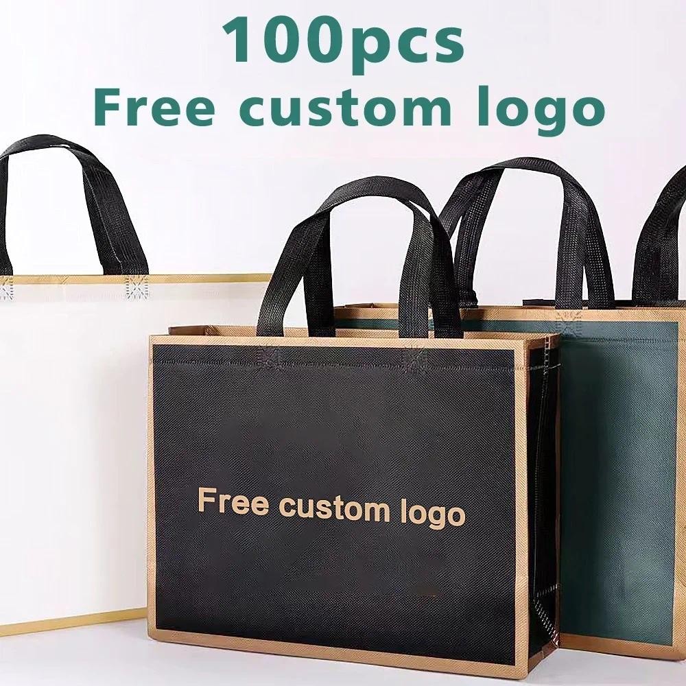 

100pcs Double sided Print Logo Waterproof film non-woven fabric Gift Bag Phnom Penh Advertising Shopping Eco Bag Customized Logo