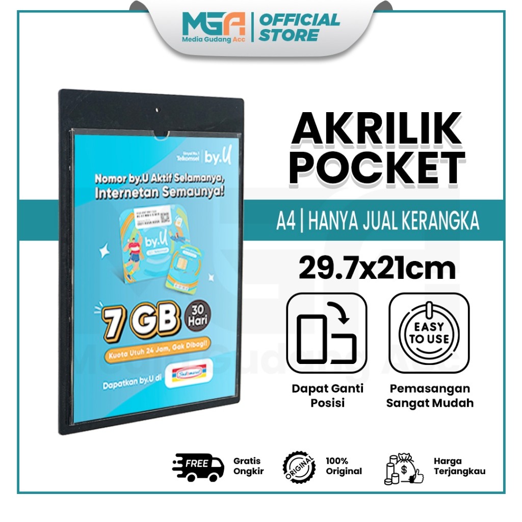 

Akrilik Pocket A4 2mm Hitam/Tempat Poster Tempel Dinding Akrilik - Sign Holder untuk Display Poster Marketing dan Promosi