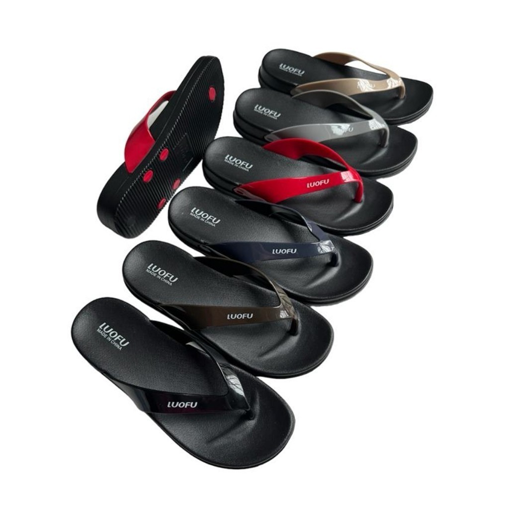 LUOFU Sendal Jepit Jelly Karet Eva Wanita Tatak Hitam E7164-SH6WK [C00]