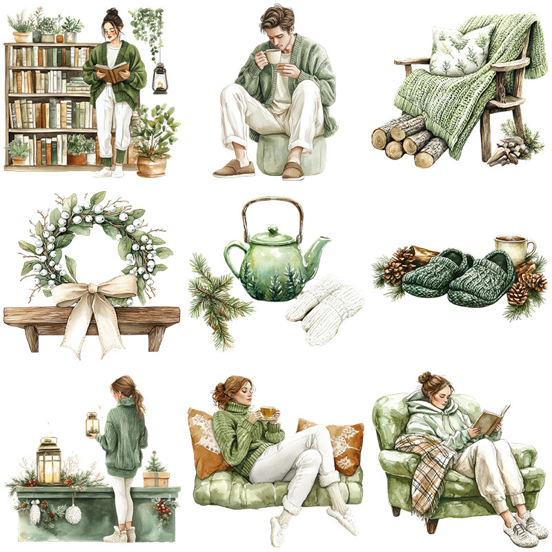 

20pcs forest green comfortable home reading girl retro DIY mobile phone laptop luggage waterproof stickers children's toy decals