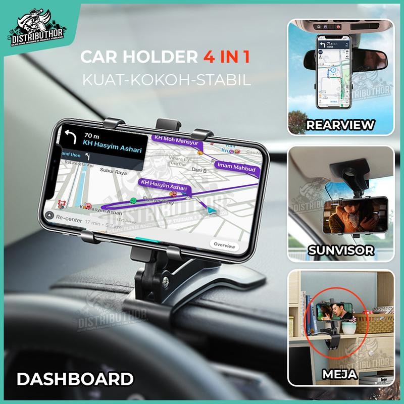

Phone Holder Mobil NB35 4 in 1 Dudukan hp universal Original untuk pemasangan di dashboard sunvisor rearview kaca belakang bisa potrait dan landscape Car