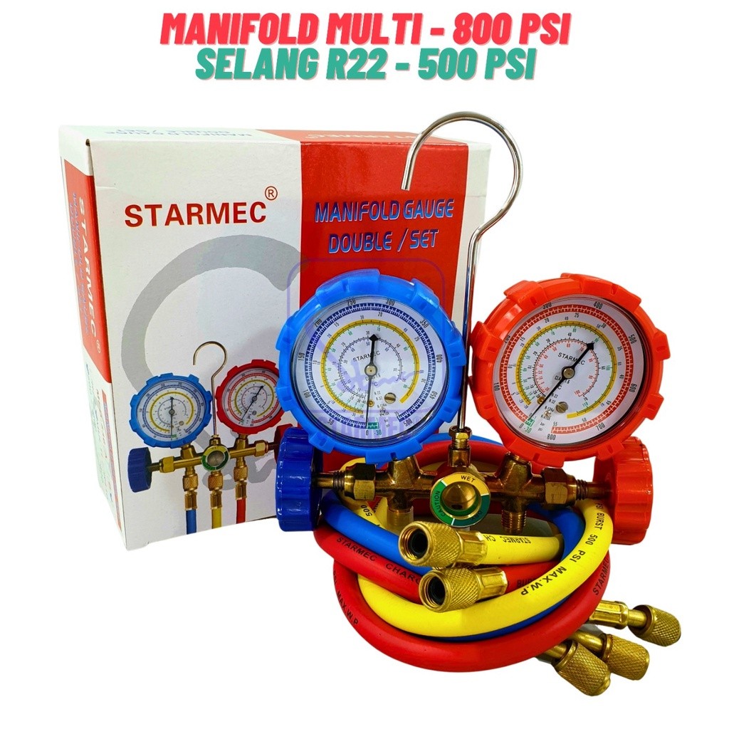 

Manifold AC R22 R410 R32 + Selang R22 Starmec (Knob Plastik) Double
