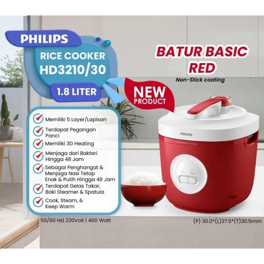 MAGIC COM PHILIPS HD3210 | Magic Com Philips Kapasitas 1.8 Liter HD3210 Anti Lengket