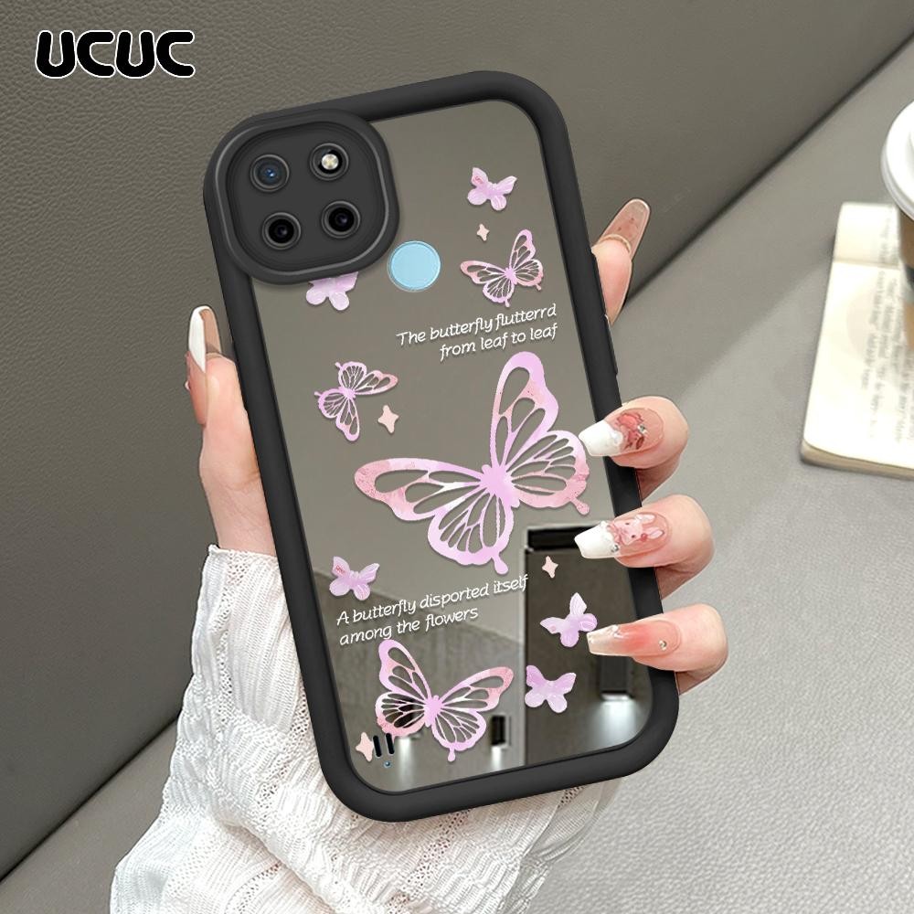 UCUC Realme C21Y C25Y Exquisite Butterfly Pattern Soft Silicone Mirror Full Cover Camera Shockproof 