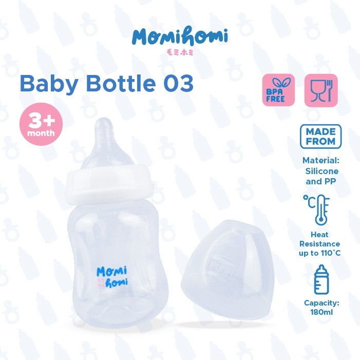 Momi Homi Botol Dot Susu Bayi 03 Wideneck PP 180ml Baby Bottle Nipple