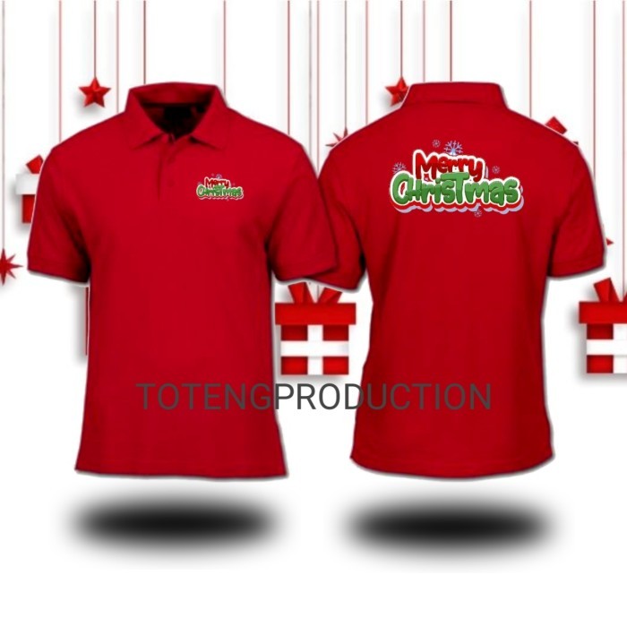 baju polo shirt kerah Natal Merry Christmas bisa pria atau wanita design depan belakang pria wanita