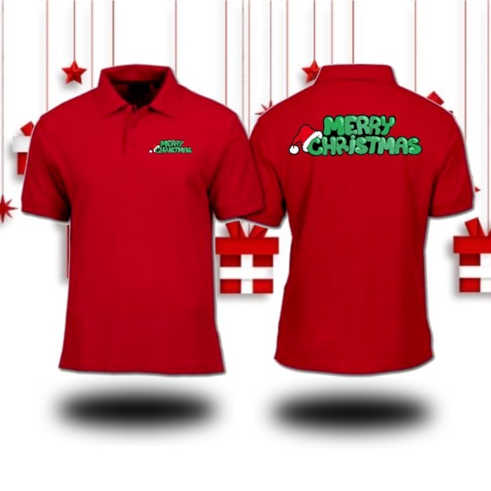 baju polo shirt kerah Natal Merry Christmas bisa pria atau wanita simple design depan belakang pria 