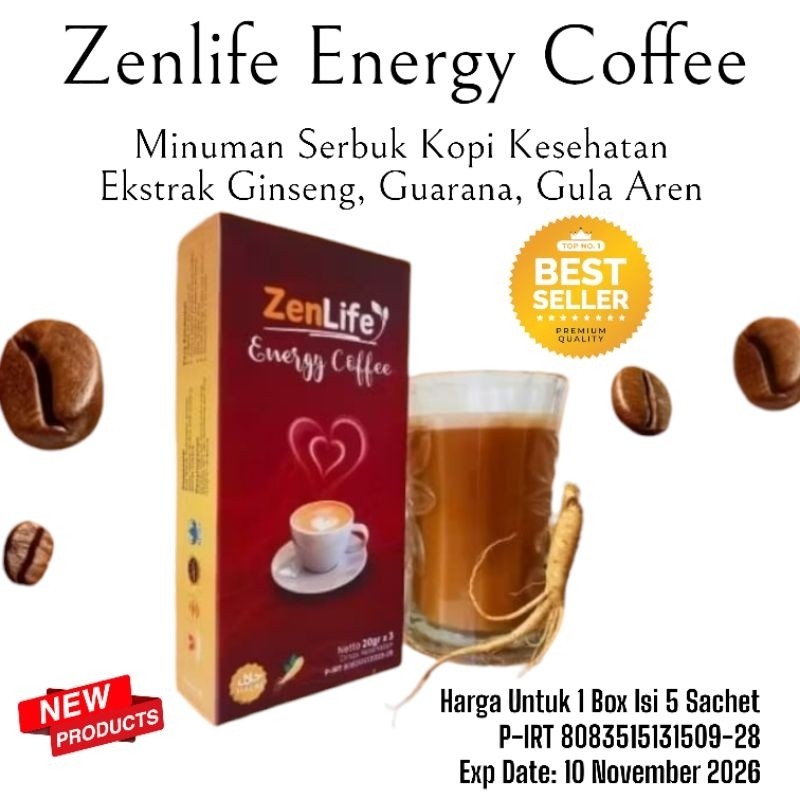 

ZENLIFE ENERGY COFFEE EKSTRAK GINSENG 1 BOX ISI 5 SACHET ORIGINAL KOPI KESEHATAN