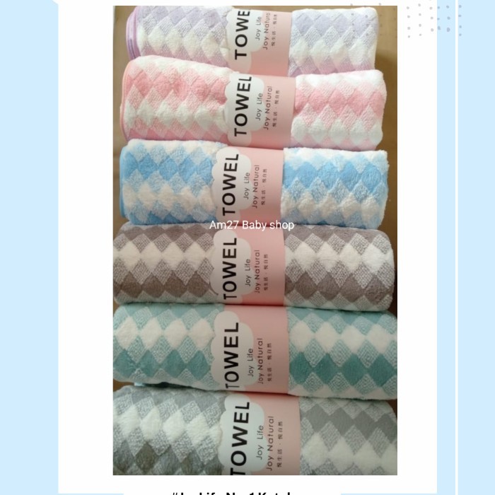cod HANDUK MANDI DEWASA Merk TOWEL JOYLIFE motif KOTAK Uk.70*140CM - RANDOM, Kecil 50*100cm