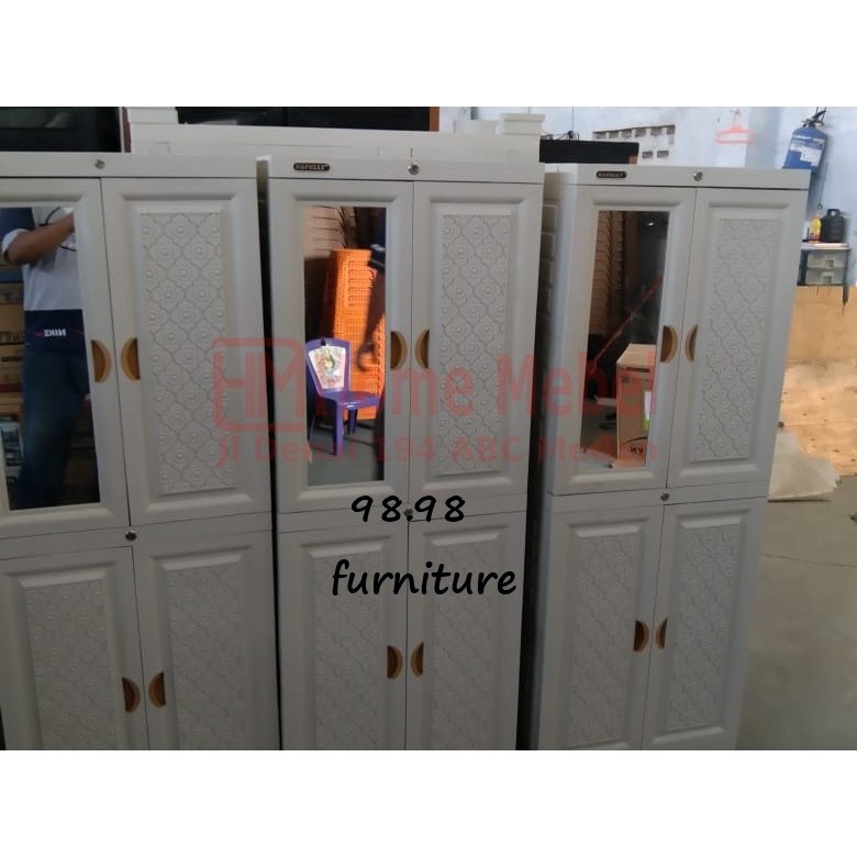 PROMO TERMURAH Napolly Lemari Pakaian Cermin || Kabinet Plastik 2 Pintu 4 Susun || Kabinet SerbaGuna
