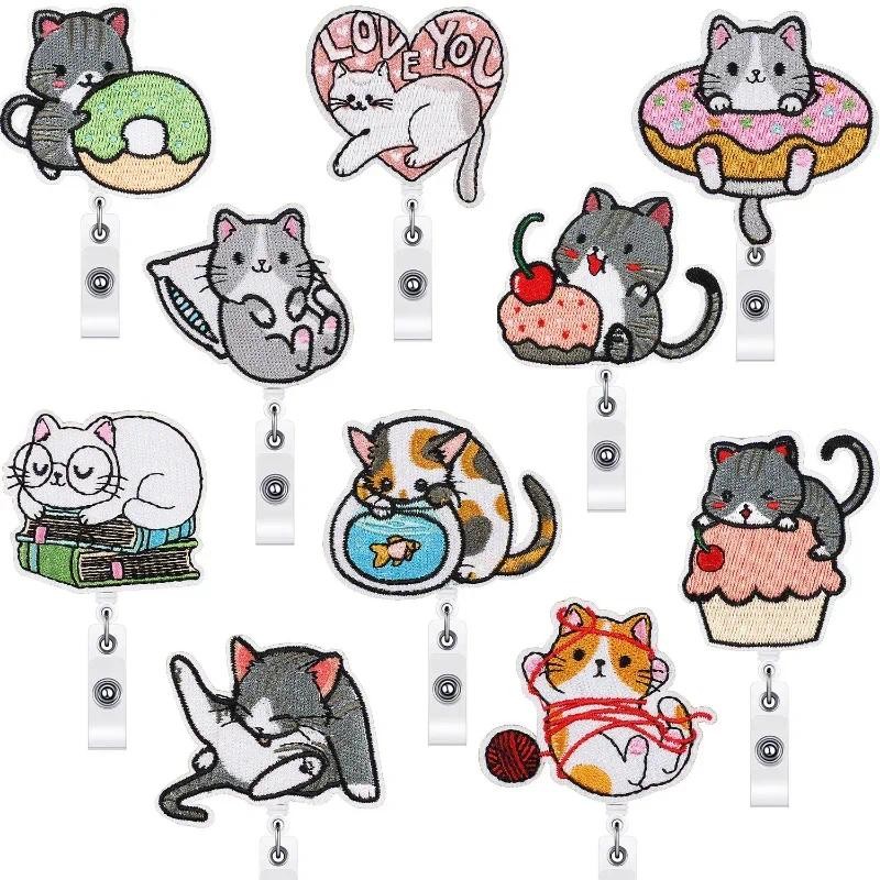 

Creative Embroidery Badge Reels Cute Cartoon Cat Retractable Badge Reels Chest Pocket Work Card ID/IC Card Holder