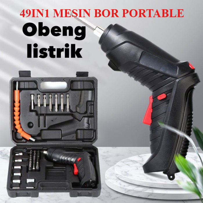 49IN1 Mesin Bor Portabel Murah Obeng Listrik Bor Cordless Portable Satu Set Lengkap Koper 49 pcs