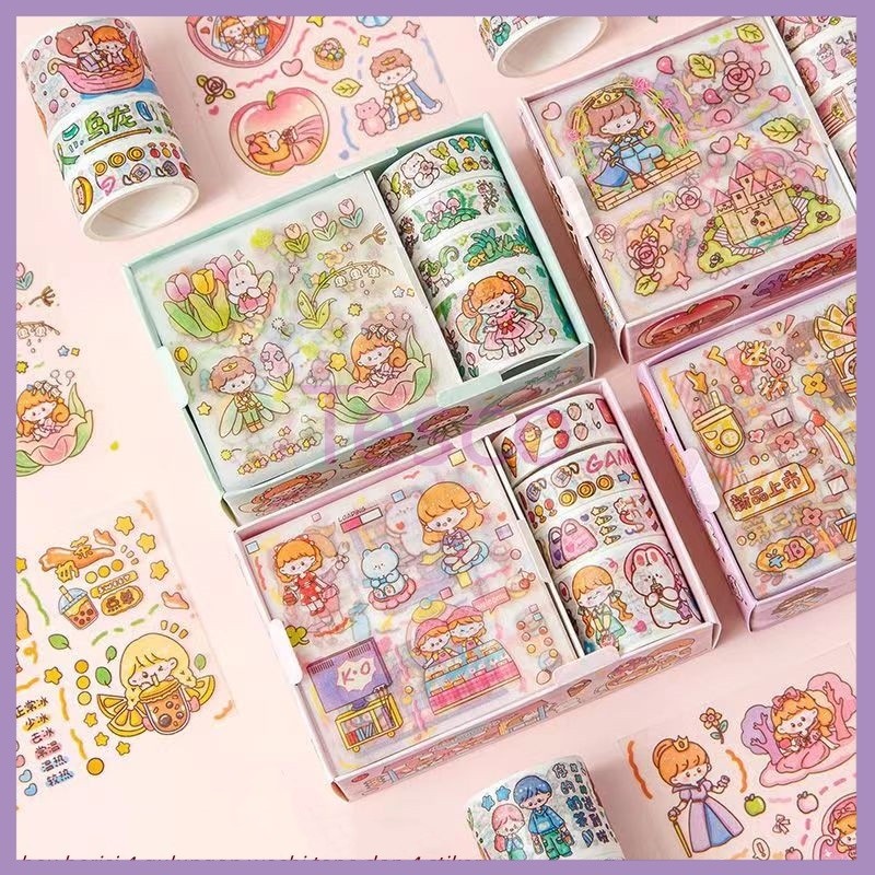 

Tesco Set Stiker Kotak Hadiah Kartun/ Set Stiker Washi DIY Estetika Dekoratif/ Set Stiker Kertas Washi Scrapbooking