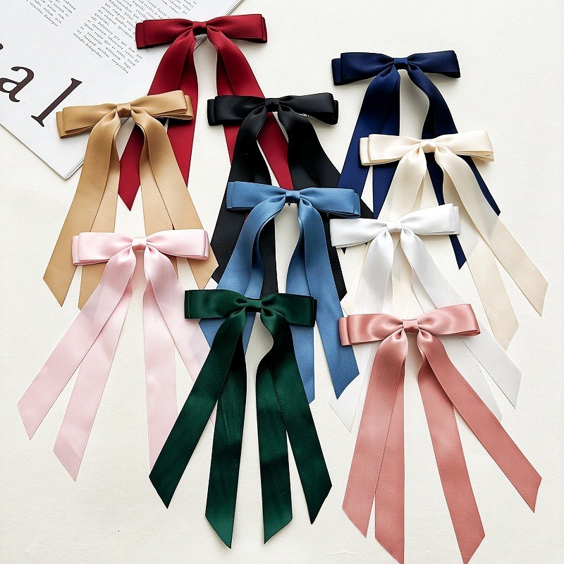 

Silky Satin Hair Bows Hair Clip Versatile Hair Ribbon Vibrant Ponytail Holder Accessories Slides Metal Clips Hair Bow For Women