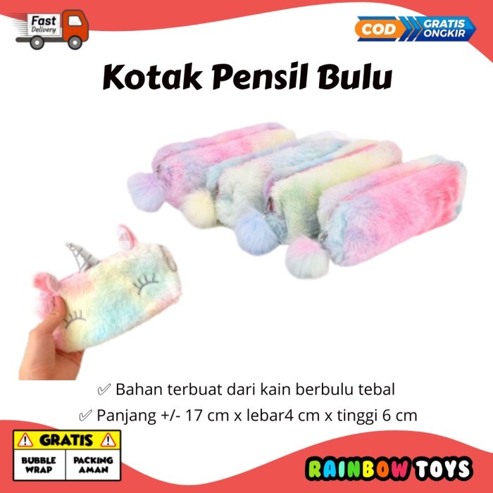 

Tempat Pensil Unicorn Alat Tulis Dompet Bulu Anak