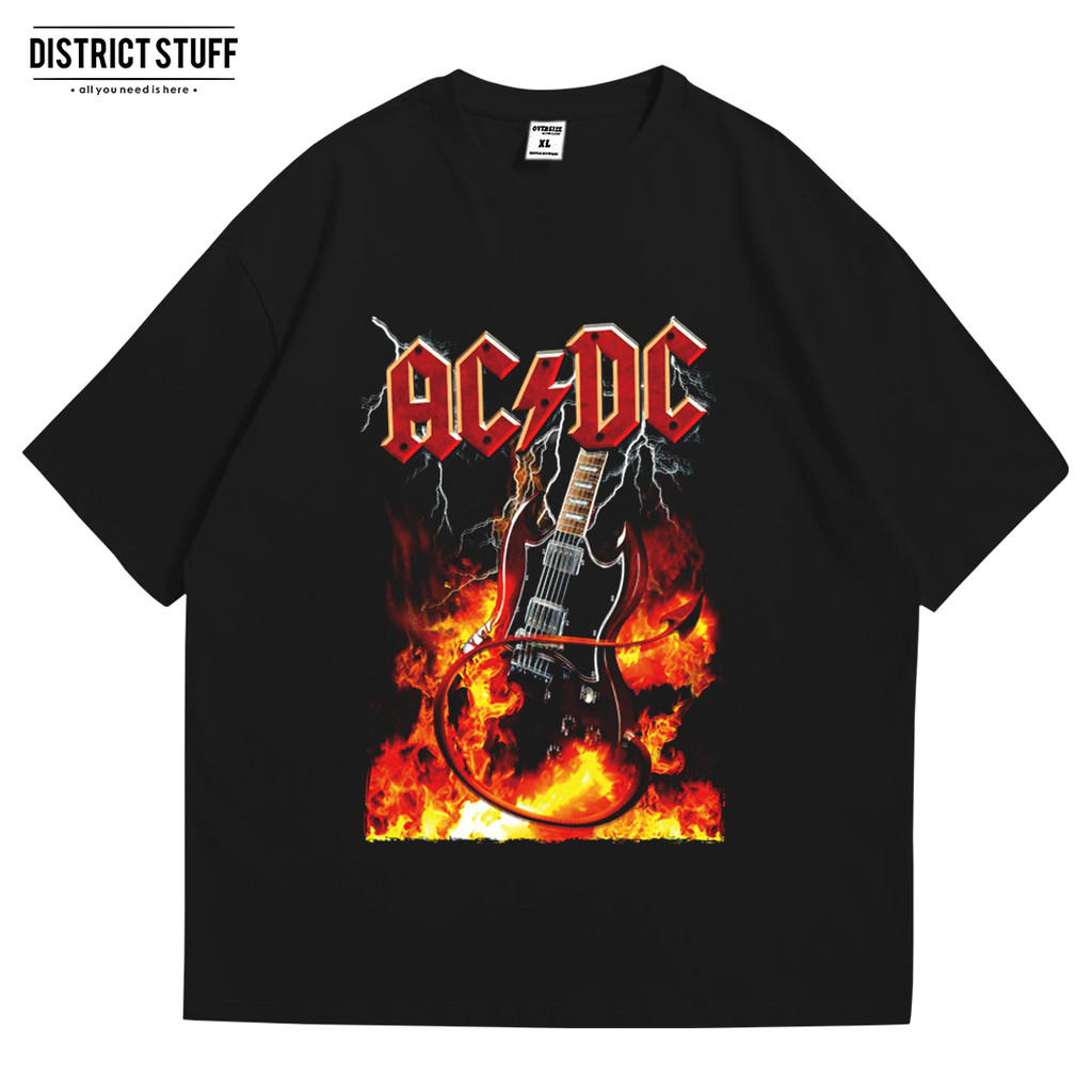 Kaos Band ACDC Guitar Tshirt Oversize Vintage Pria Wanita