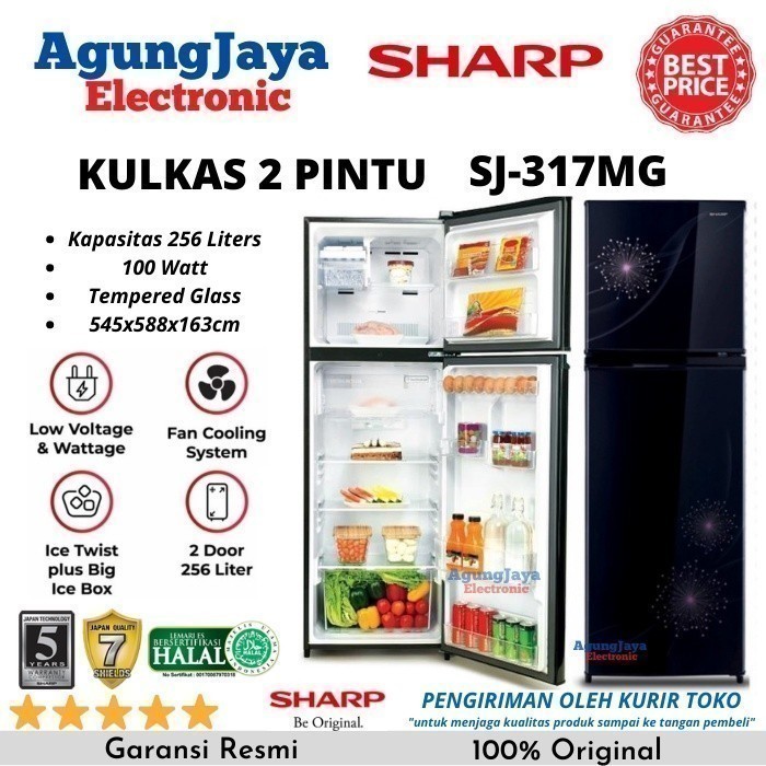 KULKAS SHARP SJ-317MG LEMARI ES 2 PINTU 256 LITERS LOW WATT (CILEGON SERANG)