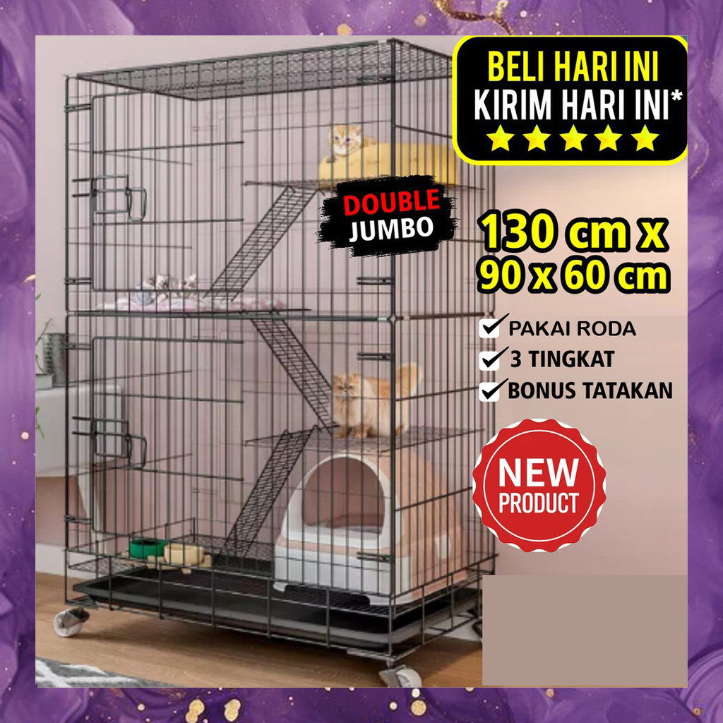 (SBA) Kandang Kucing 90 CM Tingkat 3 Susun Lipat Anjing Kelinci JUMBO XXL FH58TGAL