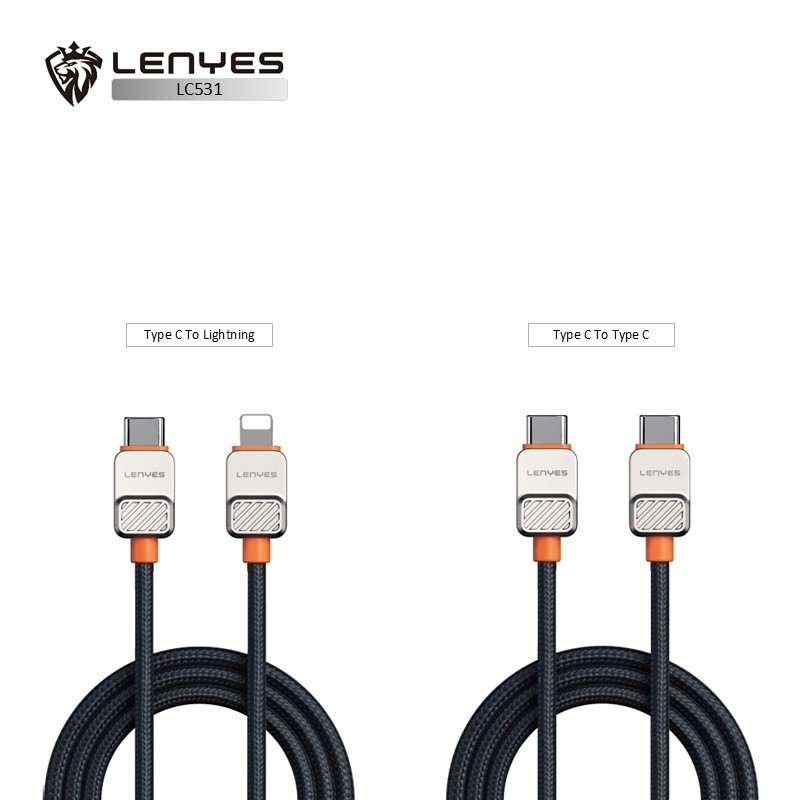 Kabel Data LENYES LC531 Fast Charging 27W Lightning 60W Type C Data Cable Charger Nylon Braided 1 Meter