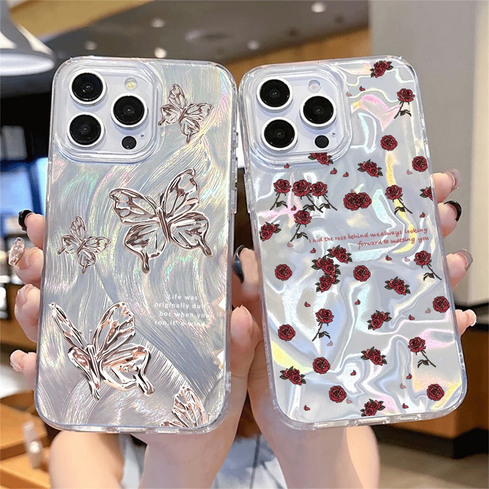 Rose Gold Butterfly Case For iPhone 15 11 13Pro Max 14 Plus 11 12 13 iPhoneX Xs Max XR 11Pro 11Pro M