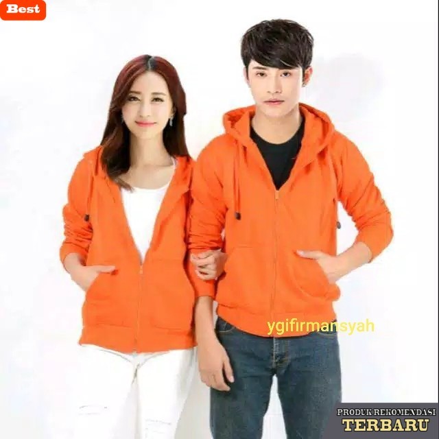 hoodie pria keren JAKET POLOS HOODIE ZIPPER ORANGE RESLETING - PRIA & WANITA - Orange, M