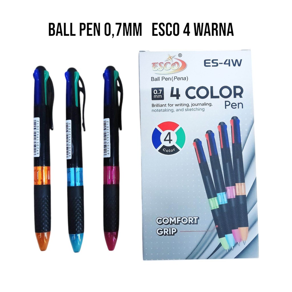 

HJK ESCO ES-4W - 12 Pcs/Box - Pulpen 4 Warna 0.7mm - Grip Nyaman, Tinta Halus - Duta Gemilang