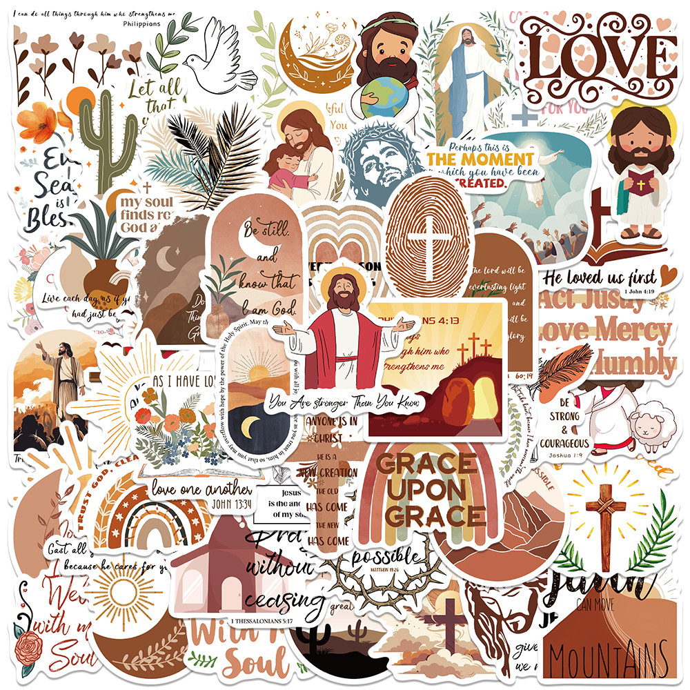 

50pcs Bohemia Jesus Christian Stickers Bible Verse Faith Decals For Laptop Luggage Notebook Scrapbook Diary Water Bottle Sticker