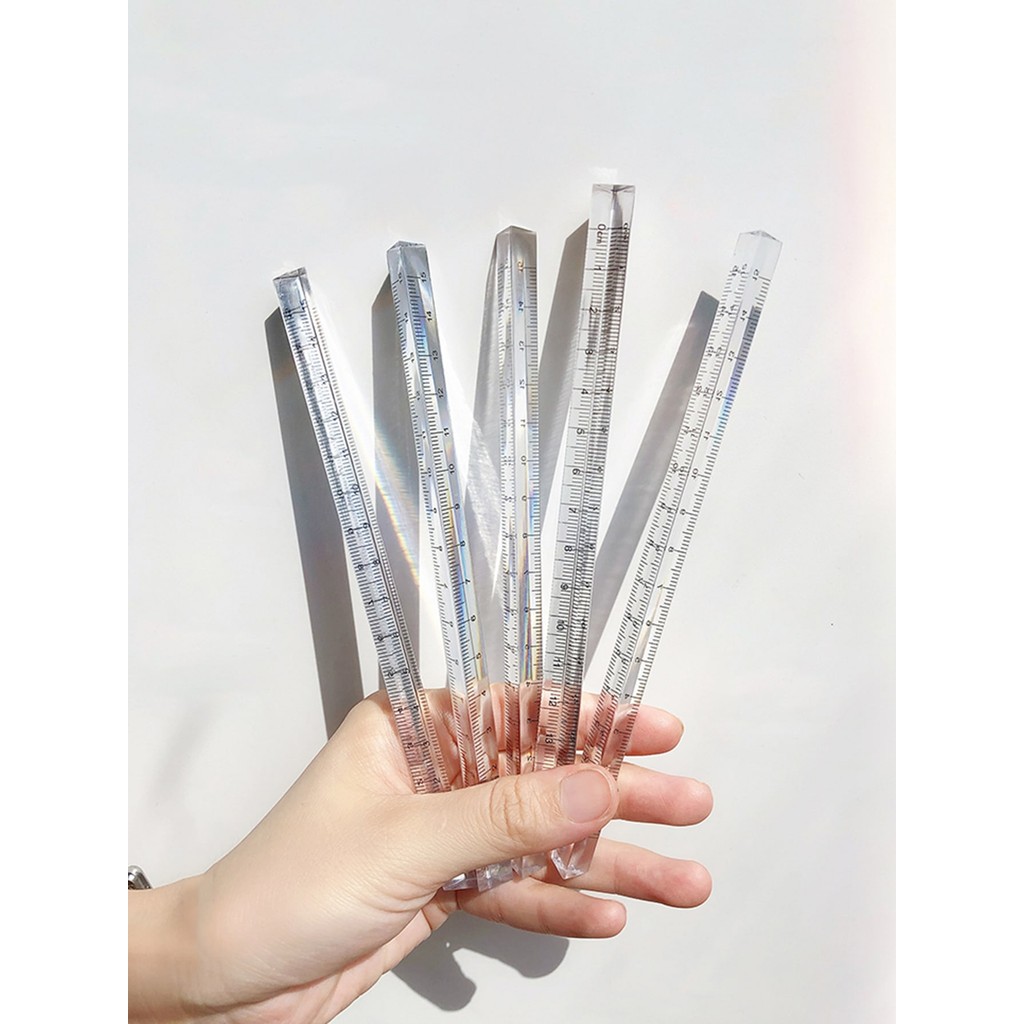

Can See The Rainbow Transparent Triangle Ruler Cute Multi-Function Ruler DIY Drawing Students School Office Supplies Escolar