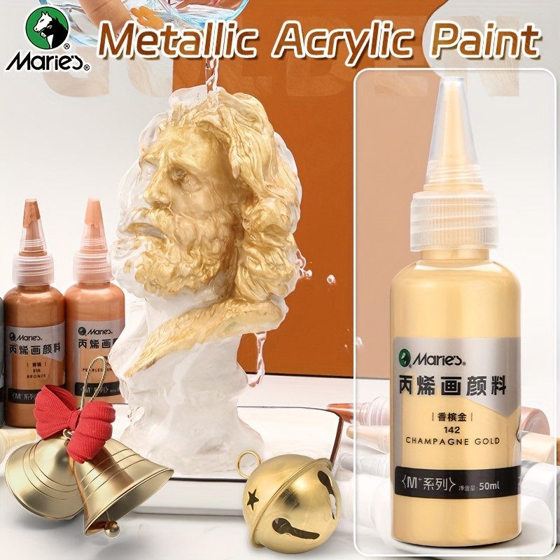 1pc Marie's Pale Golden Metallic Acrylic Pigments,Rich Shiny Paint,50ml/1.69oz,Great for Painting,Wo