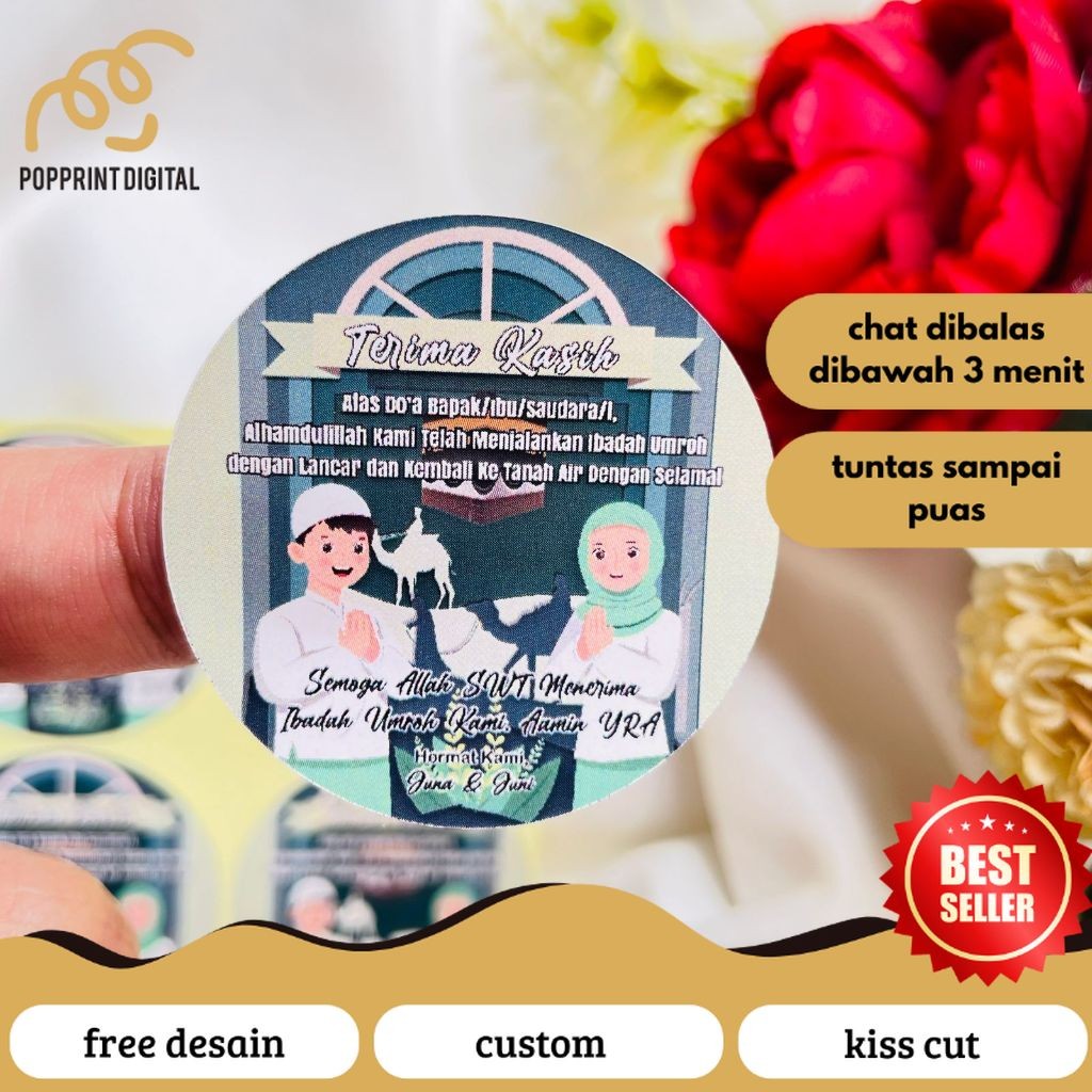 

PopPrints 5-8 Stiker Gift Umroh Chromo Bulat Sticker Label Souvenir Naik Haji Free Desain Uk.Sedang