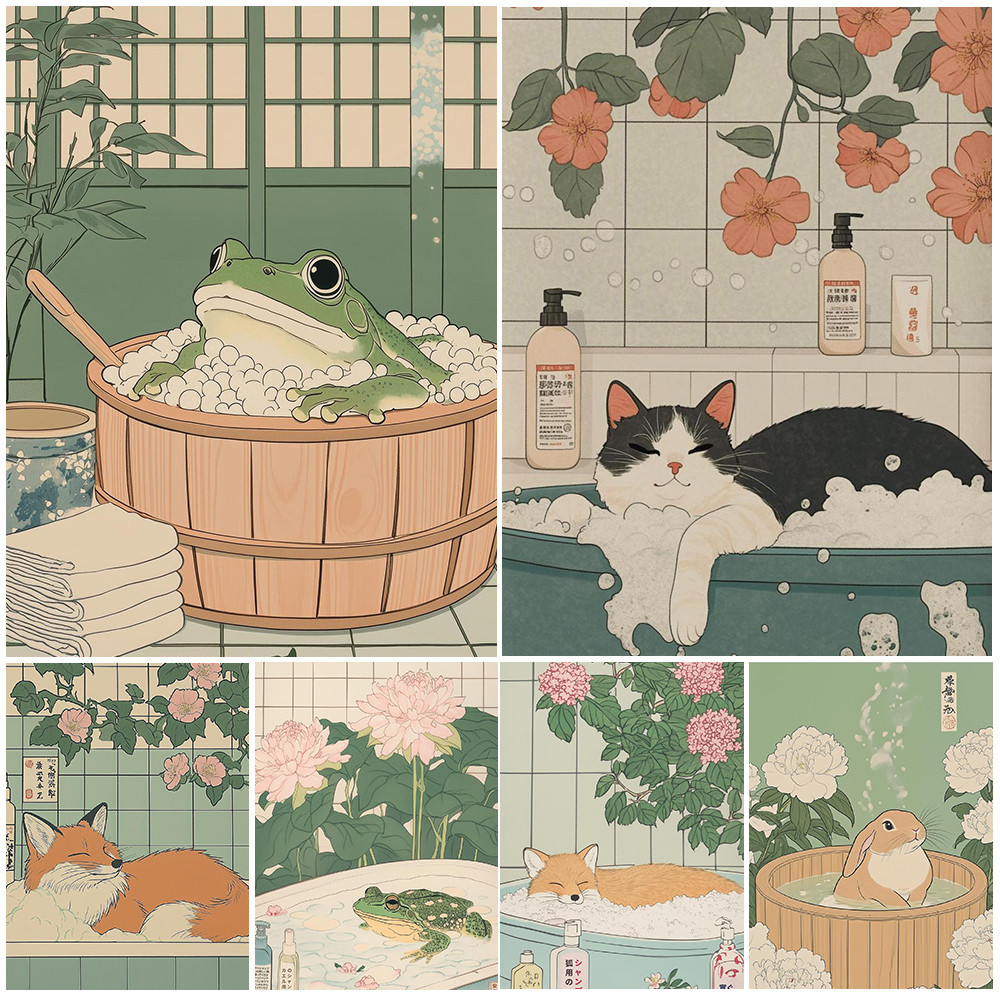 

Minimalist Neutral Art Fox Frog Animal Bathroom Poster Wall Art Pictures Canvas Painting Living Room Bedroom Home Decoration