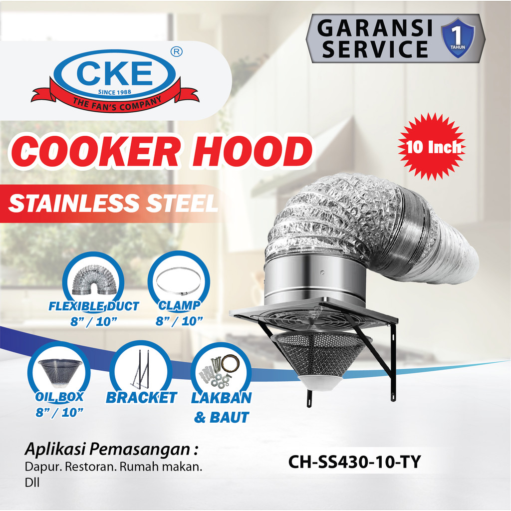 CKE Kitchen Exhaust Fan Cooker Hood 10 Inch Penyedot Asap Dapur Paket Set Blower