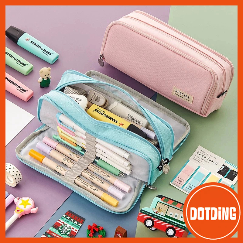 

[COD] Angoo Kawaii Large Capacity Pencil Case 3 Compartment Pouch Pen Bag Double Side Opening Student Stationery Organizer School Supplies