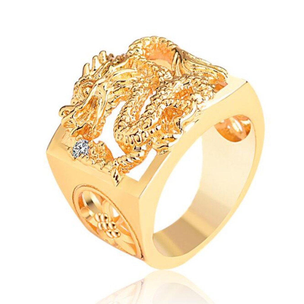 Cincin Naga Emas Kristal Pria Wanita Logam Paduan Terbuka
