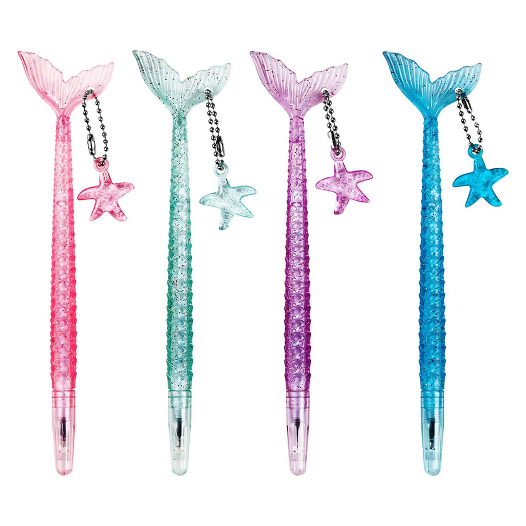 

8PCS Mermaid Shape Rollerball Pen Fish Pens,Creative Crystal Flash Powder Starfish Pent Signature Pen Black Gel Ink Design