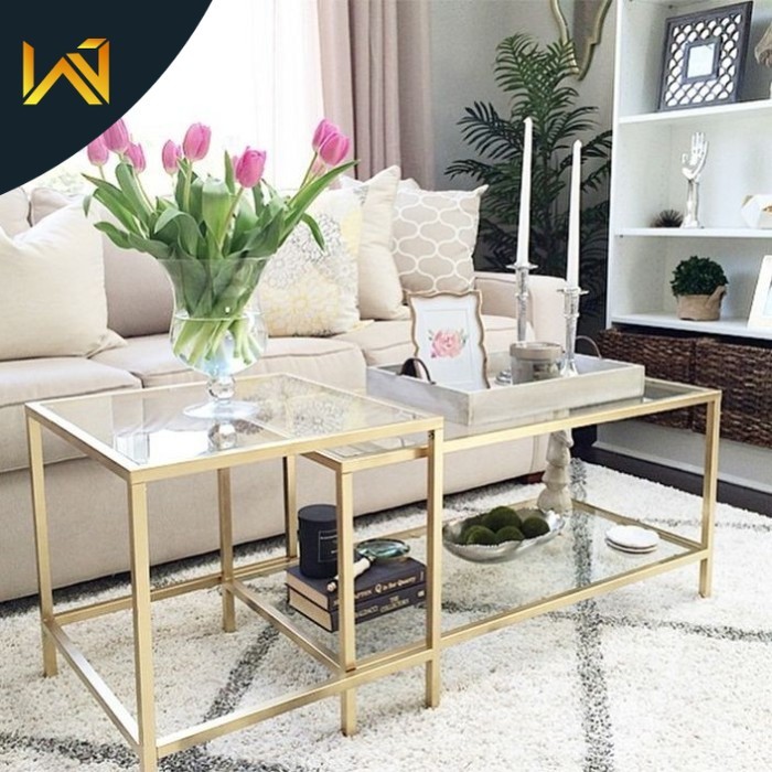Meja kaca meja tamu Besi minimalis meja tamu nesting kaca terbaru