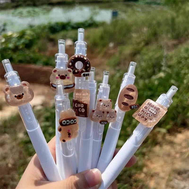 

30PCS Cute Brown Style High Quality Neutral Pen Push Type Student Girl Heart Bear Pen Stationary Gel Pens