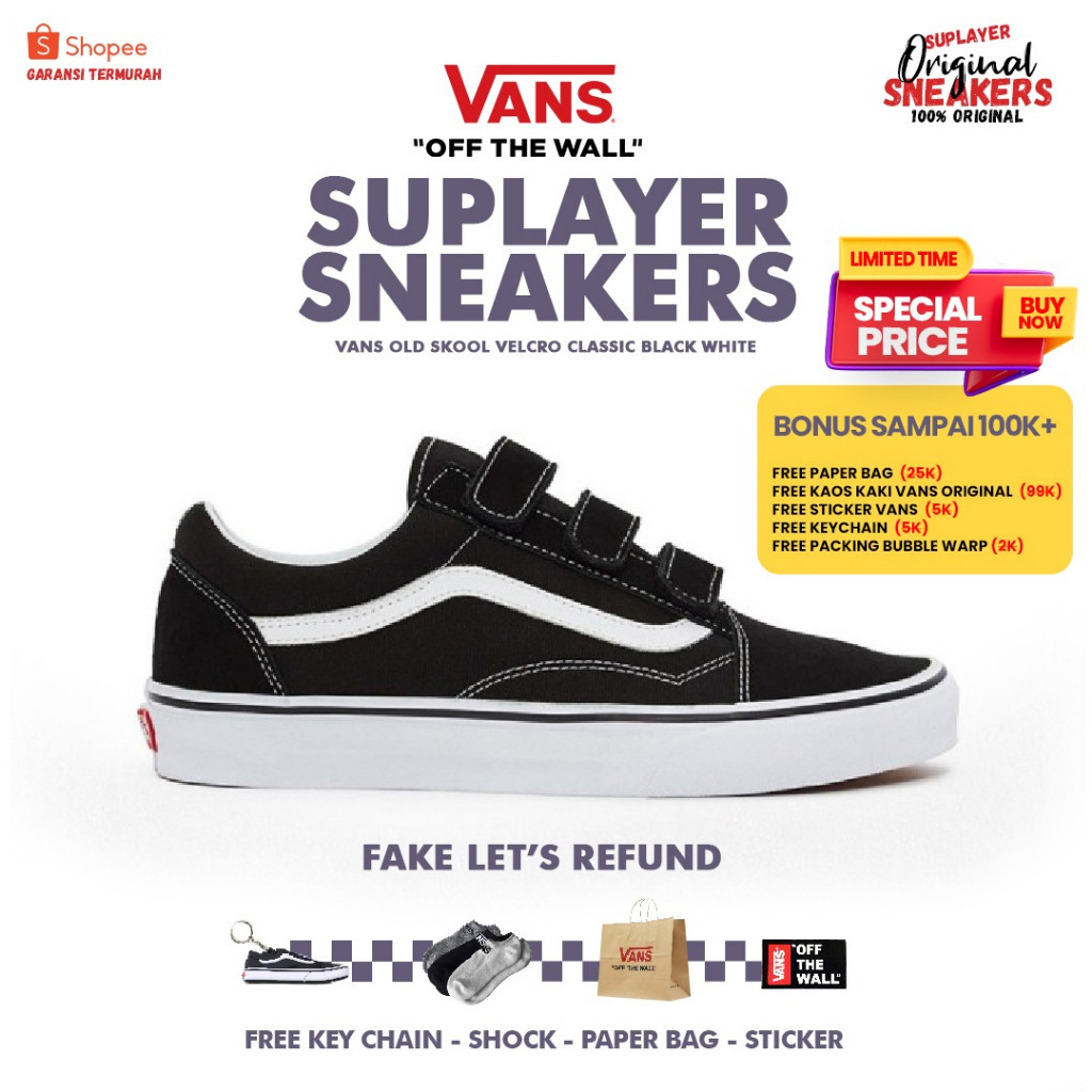 Vans Old Skool Velcro classic Black White Original BNIB