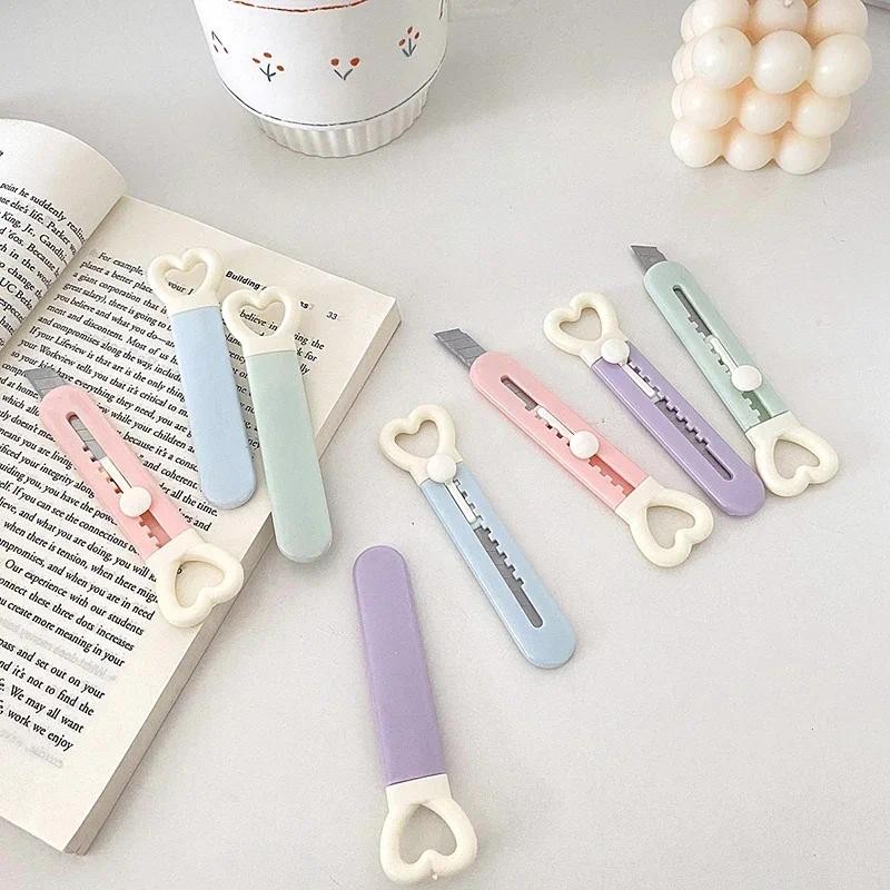 

Kawaii Love Heart Utility Knife Paper Cutter Pocket Knife Safety Box Cutter Envelope Opener Refillable Blade Korean Stationery