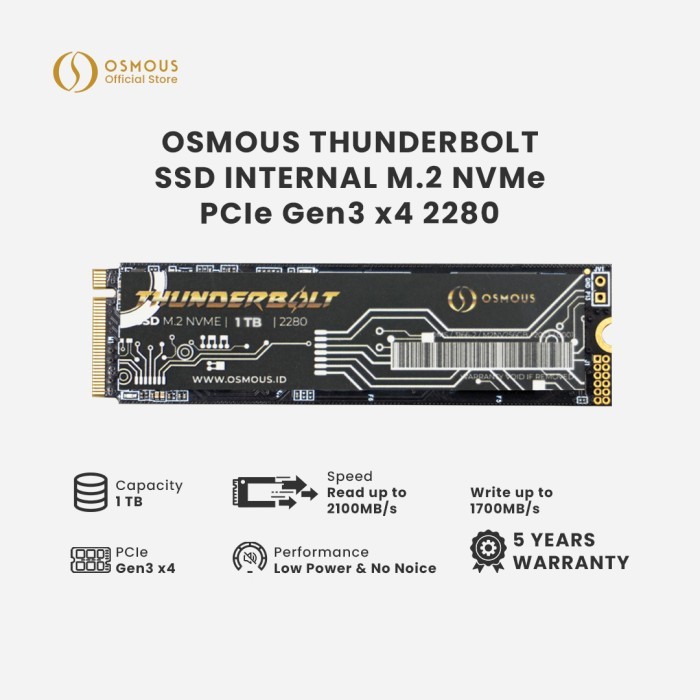 SSD OSMOUS THUNDERBOLT M.2 NVMe 1TB PCIe Gen3 x 4 2280 SSD NVMe Gen3