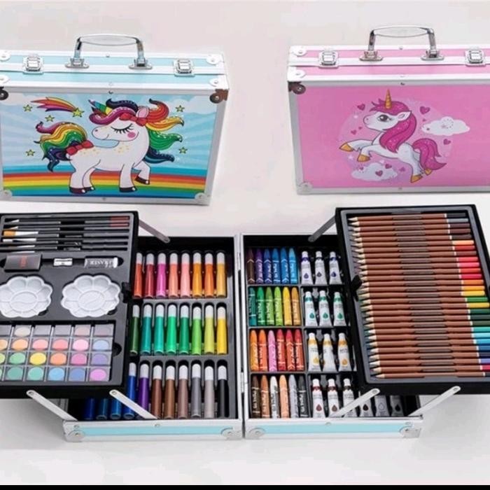 

BEST PRODUCT!!! alat mewarnai koper besi crayon pensil warna spidol marker dan cat air 145 psc - biru