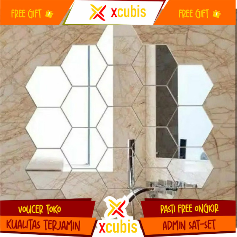 Cermin Hexagonal (12PCS)  (BESAR) Dekorasi Dinding | Kaca Hexagonal | Cermin Aesthetic Dinding murah