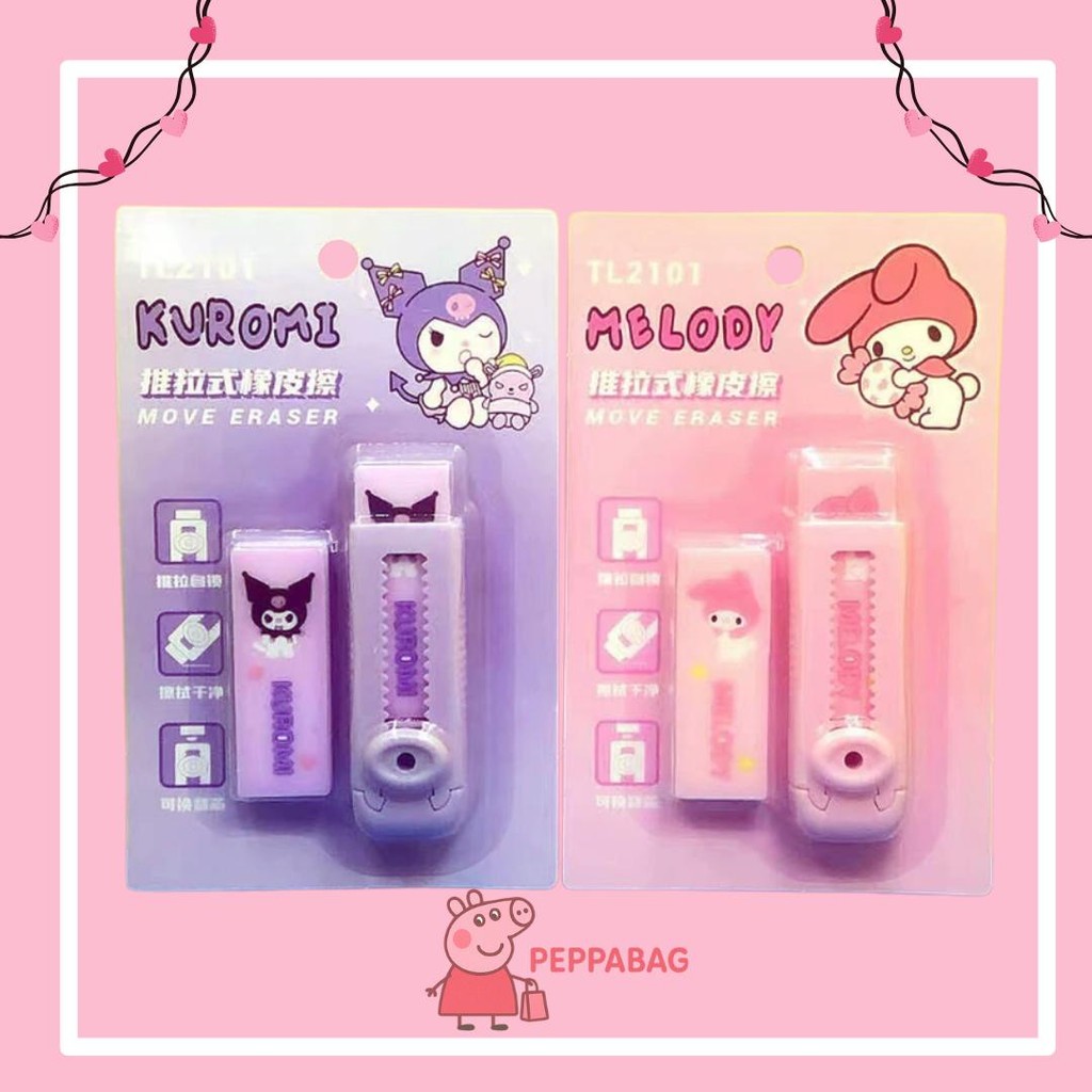

Penghapus Pensil Sliding Dorong Karakter Sanrio Kuromi Melody - ES0488