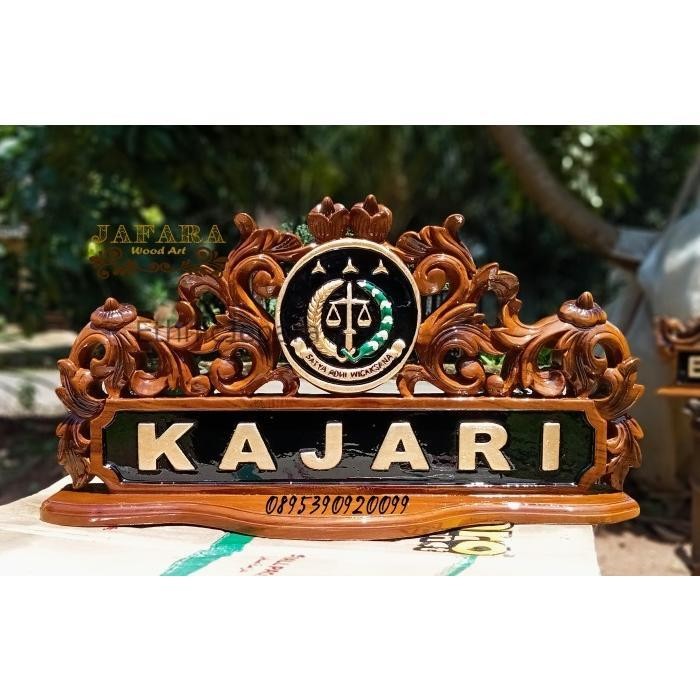 

papan nama ukir kayu jati loggo kejari, papan nama meja terbaru Termurah Seindonesia EJ4354
