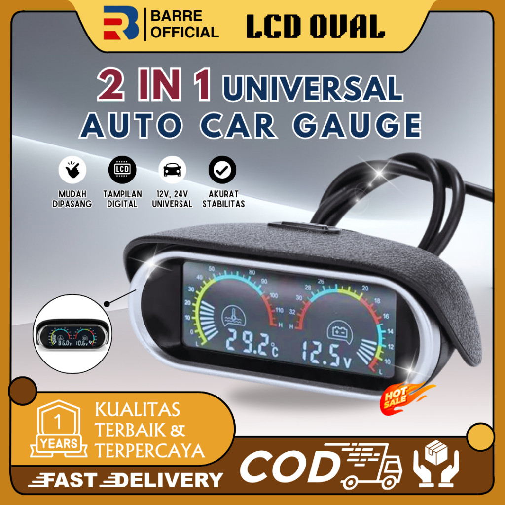 Barre Voltmeter Universal 2 In 1 12V/24V LCD Motor Mobil Digital Horizontal Gauge Water Temperature