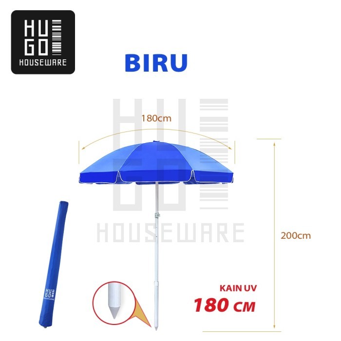 HUGO Payung Tenda 200 cm Jualan an Pantai Cafe Bazar Lapak - 180 Biru - UV