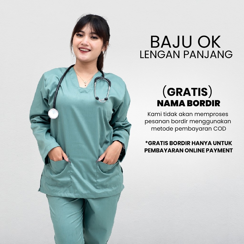 new Baju OK Lengan Panjang ( GRATIS NAMA BORDIR ) Scrub DOKTER Baju Jaga PERAWAT Medis Nakes Petugas