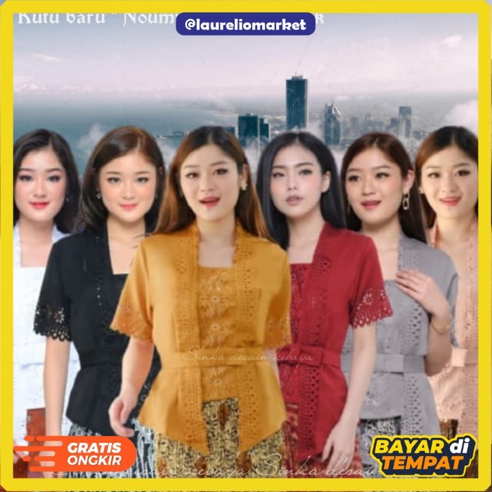 

Promo kebaya kutu baru katun laser import kombinasi motek - mustard, M